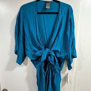 Vince Camuto Blue Romper with Wrap Style and Flowing Sleeves